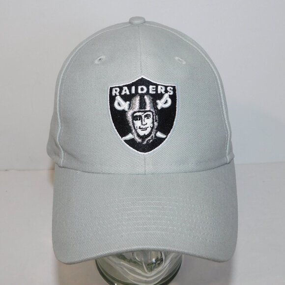 Reebok NFL Oakland Las Vegas RAIDERS Gray Strapback Cap Hat Raised Logo - Picture 2 of 11
